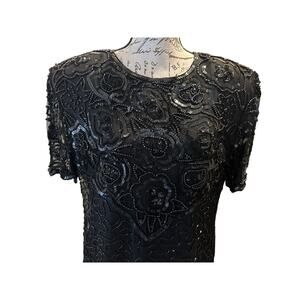 EUC Vintage 90’s Sweetlo Black Beaded Silk Dress Size XL Gatsby RomanticGoth